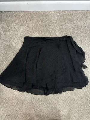 Aerie Chiffon Flowy wrap skirt black mini skirt lined size S Gothcore coquette thumbnail 6