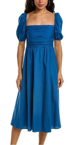 O.P.T. NEW River Blue Midi Dress Puff Sleeve OPT thumbnail 1