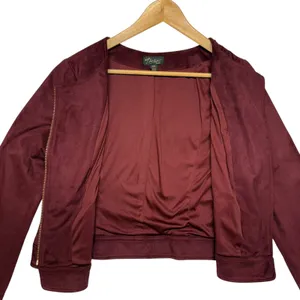 Thalia‎ Sodi Faux Suede Moto Jacket Burgundy Womens M Asymmetrical Zip thumbnail 5