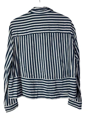 Jane + Delancey Navy Blue & White Mixed Stripe Long Sleeve Button Down L thumbnail 2