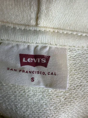 Levi’s Women’s S Y2K Cream Hoodie Sweatshirt Blue Logo Cotton Blend Pullover thumbnail 3