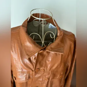 Princess Polly Croc Embossed Faux Leather Shirt Jacket Size L/XL Tan thumbnail 8