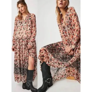 Free People Bohemian Billowy Floral See It Through Maxi Dress Tea Combo Large thumbnail 2