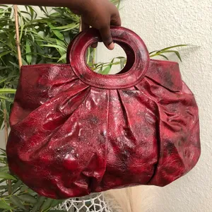 2000s Y2K Unique Red Burgundy Black faux leather shoulder hand bag purse thumbnail 2