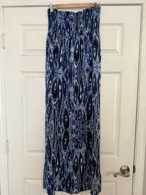 Vervet Velvet Blue and White Patterned Smocked Maxi Coverup thumbnail 2