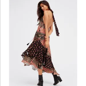 Free People Bohemian Halter Maxi Dress - Black and Pink thumbnail 2