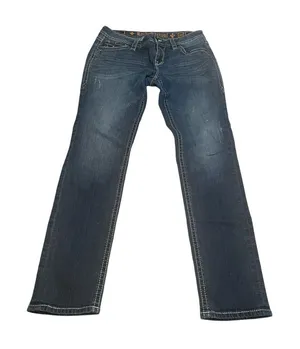 Rock Revival Dee Skinny Jeans Womens 30 Dark‎ Wash Embellished Low Rise Western thumbnail 1
