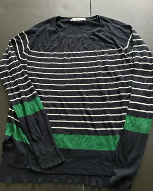 Zara Navy, White and Green Striped Long Sleeve sweater thumbnail 1