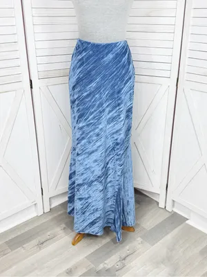 Free‎ People Noa Crushed Velvet Maxi Slip Skirt Royal Blue Small Boho Chic thumbnail 2