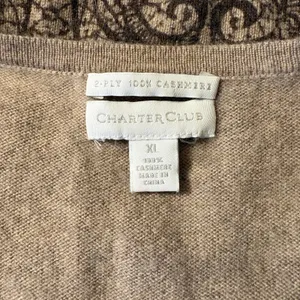 100% Cashmere Charter Club Lace Print Cardigan Sweater XL Tan Button Front Knit thumbnail 5