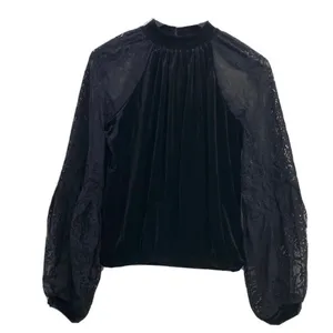 Free People Dream Team Black Velvet Lace Blouse Sz S thumbnail 5