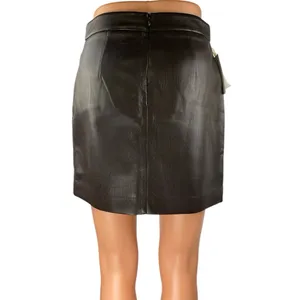 NEW Aritzia Wilfred Brown Faux Vegan Leather Zip Mini Straight Pencil Skirt Sz 4 thumbnail 3