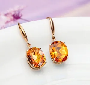 18K Gold Plated Yellow GemStone Citrine Dangle Drop Earrings for Women thumbnail 2