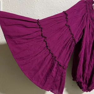 Free People Magenta Off The Shoulder Tiered Bell Sleeve‎ Boho Peasant Top Small thumbnail 4