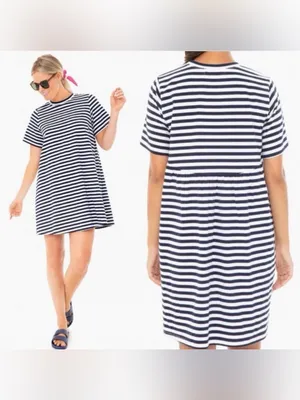 Tuckernuck Pomander Place Zoe White Navy Blue Stripe Mini T-Shirt Dress Small thumbnail 3