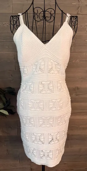Olive and oak crocheted knit body con dress thumbnail 1