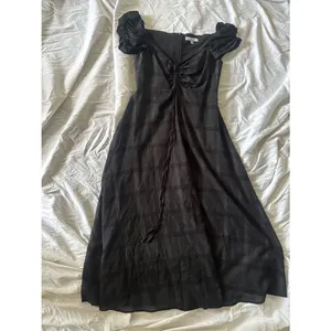 Antonio Melani Black Tonal Plaid Puff Sleeve Ruched Midi Dress Size 8 thumbnail 3