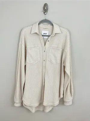 Aerie Cake Batter Anytime Fave Waffle Shirt Oversized Shacket‎ Size XS thumbnail 3