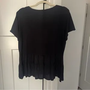 Maeve Anthropologie Louisa Tiered Tee V Neck‎ Black Peplum thumbnail 5