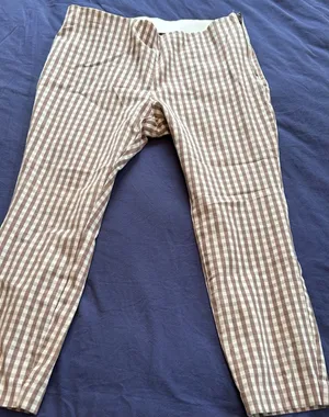 A New Day Womens Brown Gingham Check Side Zip Ankle Pants Size 16 thumbnail 1