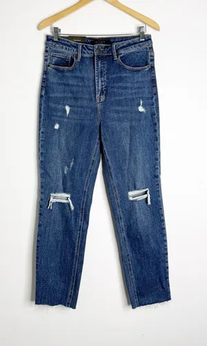 Risen Distressed Slim Boyfriend Jeans Size 30/11 High Rise Raw Hem NWT thumbnail 1