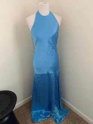 Revolve NWT Line & Dot Alessia Maxi Blue Long Dress Prom Wedding Guest Sz Medium flaw thumbnail 3