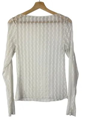Boutique White Sheer Mesh Long Sleeve Blouse S thumbnail 2