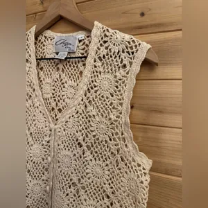 Vintage Chazzz Charles Ghailian Large Open Knit Crochet Button Front Vest Boho thumbnail 2