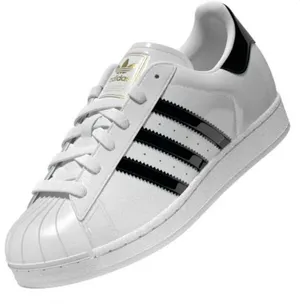 adidas White Superstar Patent Leather Sneakers with Black Stripes and Shell Toe thumbnail 1