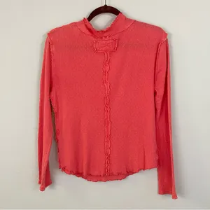 We The Free Sara‎ Pointelle Turtleneck Long Sleeve Top Coral Size Large thumbnail 8