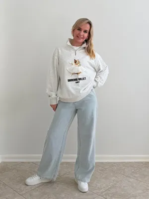 Maden Dancing Ballet Cat Half-Zip Sweatshirt Gray Size L thumbnail 5
