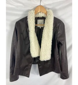JACK Faux Leather Draped Front Fur trim Jacket Size Small thumbnail 1