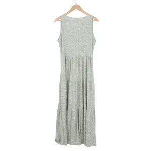 See You Monday Sage Green Floral Ribbed V-Neck Tiered Maxi Dress Womens Large thumbnail 5