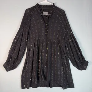 Anthropologie Size-M Womens Quinn Tunic Top Black with Gold‎ Metallic Sequins thumbnail 3