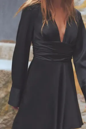 Zara Short Satin Black Dress Sz XS NWOT #4764 LBD Glam Cocktail Date thumbnail 1