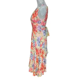 Talbots Silk Floral Sleeveless Midi Dress Pink Multicolor y2k Size 10 thumbnail 3