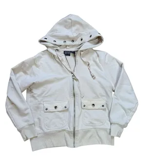 90s Vintage Bill Blass Grommet Zip Up Sweatshirt Hoodie Cream Small thumbnail 1