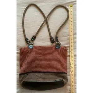 Croft & Barrow Crochet Knit Shoulder Bag Coral Taupe Colorblock Faux Leather thumbnail 9