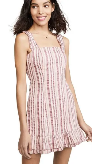 Alexis Brandy Dress In Rose Mini Stripes Linen Blend Women’s Large thumbnail 1