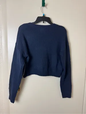 Derek Heart Navy Blue Cropped V-Neck NY New York Sweater NWT Size L thumbnail 5