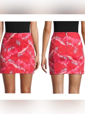 Free People Modern Femme Tie Dye Denim Mini Skirt High Rise Pink Size 2 thumbnail 2