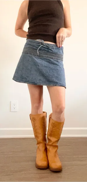 Vintage Old Navy Blue Cotton Denim Mini Skirt with Drawstring Waist thumbnail 1