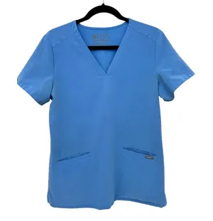 FIGS Technical Collection Womens Scrub Top Size S Blue Short Sleeve V Neck Stain thumbnail 1