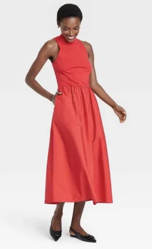 New With Tags A New Day Red Mock Neck Sleeveless Maxi Dress Sz S thumbnail 1