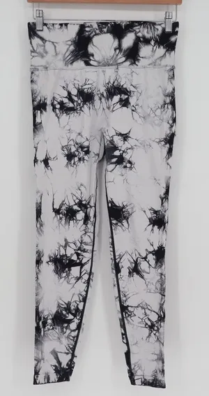 Black White Tie Dye Scrunch Butt Leggings Ribbed High Waist Activewear Yoga Pant thumbnail 1