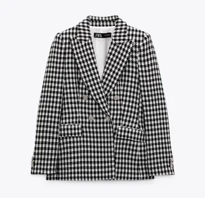 Zara houndstooth double breasted gold button oversized blazer jacket M  thumbnail 4