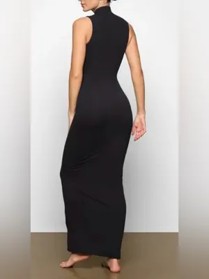 SKIMS NWT Onyx Black Sleeveless Mock Neck Maxi Dress Size XS thumbnail 2
