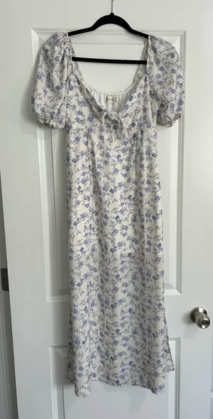 Altar’d State Floral Tie Front Puff Sleeve Midi Dress Women’s Size Small thumbnail 1