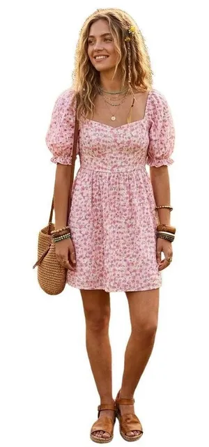 Lush size M puff sleeve floral mini dress smocked back thumbnail 1