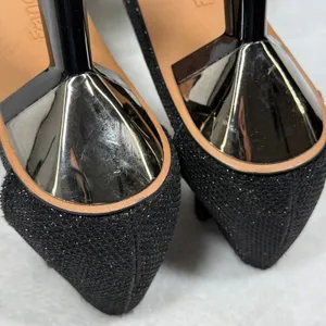 Franco Sarto Black Glitter Square Toe Strappy Ankle‎ Strap Sandals Heels 7.5 thumbnail 13